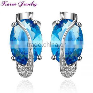 Elegant Big Sapphire Blue Zircon Crystal Stud Earrings for Women Platinum Plated Gold Earring crystal earring