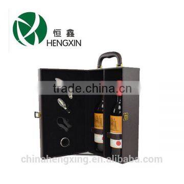 1 bottle,2 bottle,6 bottle stock Pu leather cover wood wine case/case wholesale