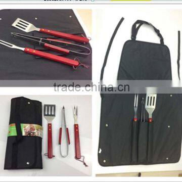 4pcs BBQ Tool set and Stainless Steel with Wooden handle and bbq tool set in apron bag