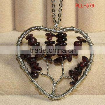 Vintage Style Heart Shape Tree of Life Agate Pendant