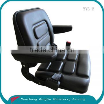 Electric forklift operator seat with foldable backrest