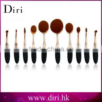 2016 Popular private 10pcs tooth brush makeup use Face rose gold oval makeup brush set