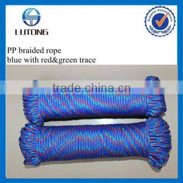 PP briaded rope ,blue with red and green trace