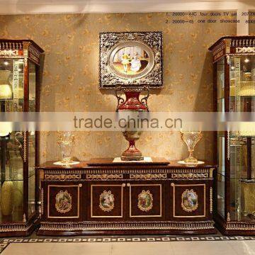 Luxury French Rococo Living Room Furnitur TV Cabinet Set/ Retro Vivid Hand Carved Solid Wood TV Cabinet & Display Cabinet photo-4