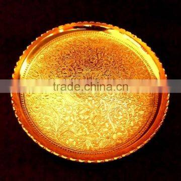 Wholesale low price Indian wedding gift, return gift gold plated brass tray