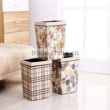 Plastic Medium Rectangle Leather Wraped Cheap Trash Can for Hld With Open Top Button 11L photo-2