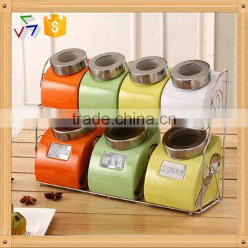 Export to Turkey Colourful Ceramic Porcelain Canister Set,ceramic Canister,storage Jar,ceramic Jarwith Spoon & Bamboo Stand photo-2