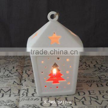 star christmas tree hollow design ceramic X'mas T-light holder house hanging