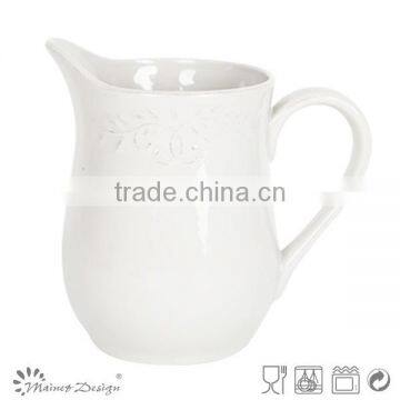 2015 Delicate White Emboss Crockery Stoneware Houseware Dots Pattern Pitcher photo-2