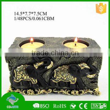 Popular rectangle double candle holder resin elephant sculpture