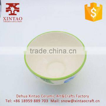 Small White Ceramic Soup Bowl With Green Rim for Hotel Use photo-2