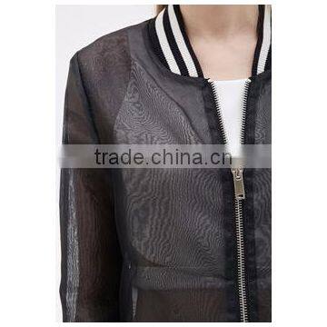 transperent Women sheer mesh varsity jacket / women baseball bomber jacket