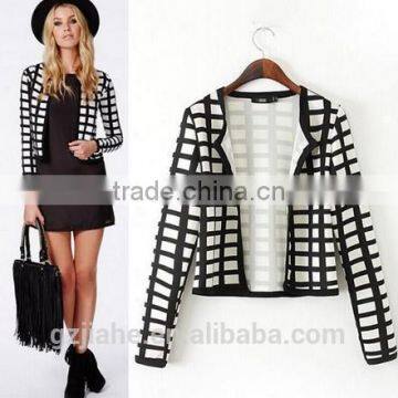 New Fashion Women Coat White And Black Plaid Patterns Print Jackets Women Short Jacket Autumn Coat Women Jacket Plus Size