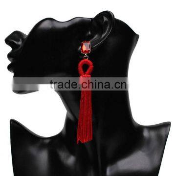 Bohemian Jewelry Rhinestone Gems With Long Colorful Tassel Charms Earrings for Women photo-2