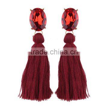 Bohemian Jewelry Big Crystal Gems With Tassel Drop Earrings for Women photo-2