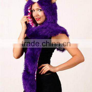 Faux fur adult beanies plush animal head hat scarf glove