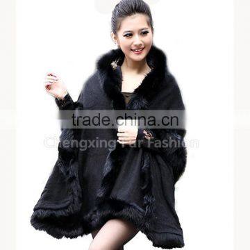 CX-B-P-25E 2016 New Product Fur Poncho Fur Cape With Fox Fur Trimmed photo-4