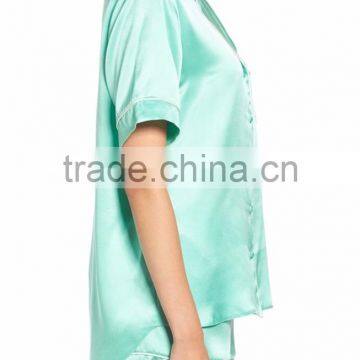 Plain Women Short Pajamas Set Satin Pyjama Set Short Sleeve With Shorts Nightwear photo-4