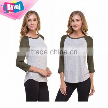 Fashionable Round O Neck 3/4 Sleeve Two Tone T-Shirt /Custom Logo Design Printing Cotton Tee T-Shirt