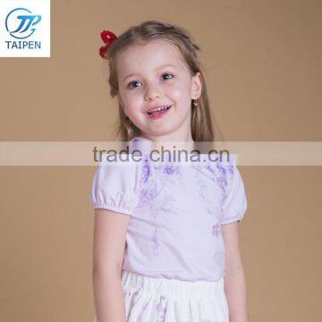 Summer Girls Cotton T Shirt Lavender Color With Embroidery Flowers photo-3