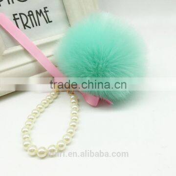 Women Fashion Cute Faux Fur Ball Faux Pearl Keychain Handbag Key Ring Car Key Chain Fmq-16 photo-3