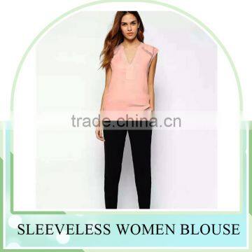 2016 Hotsale Sexy Chiffon Lace Patchwork Blouse Design Sleeveless Top Clothings for Women photo-4