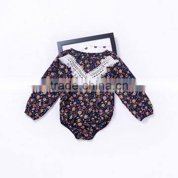 S33589W Baby girls Floral printed tassels crochet clothing romper