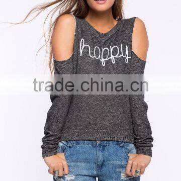 Sexy Cold-shoulder Graphic Print Crewneck Sweatshirt Womens Clothing Fall 2015 photo-3