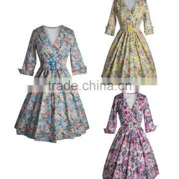 Walson C89081A Wholesal walsonrockabilly supplier Cotton Long Sleeve Printed 50s vintage rockabilly dress winter vintage swing d