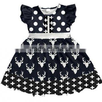 Kids Girls Toddler Baby Dress Deer Printing Ruffle Party Clothing Flutter Dresses Made in China