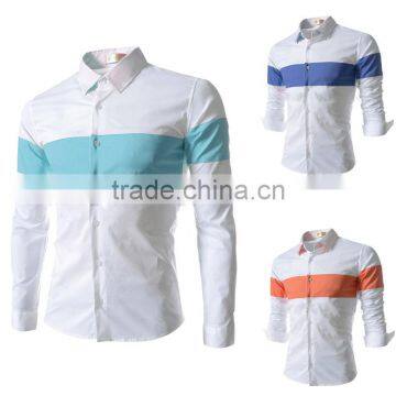 Contrast color long sleeve casual men shirts