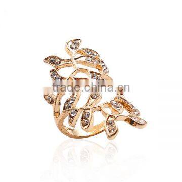 Unadjustable Rings Gold Plated Hollow Branch Clear Rhinestone