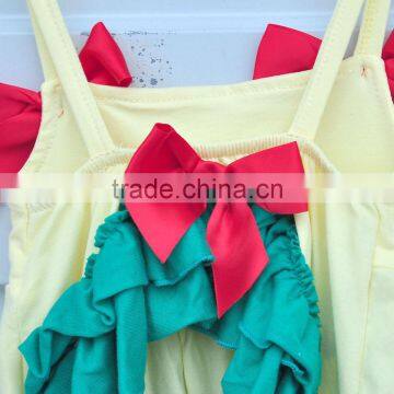 Wholesale Kids Clothes Sleeveless Baby Girls Outfits Red Bow Green Lace Trimmings Clothing Sets photo-5