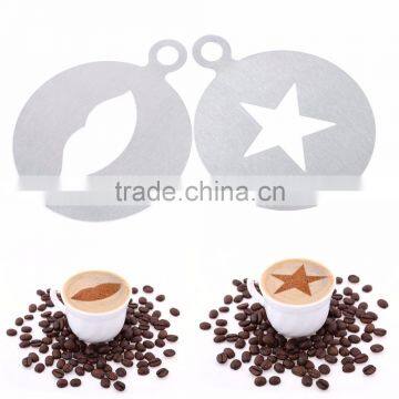 Amazon hotting Eco-Friendly Cafe Foam Coffee Tools Durable Stainless Steel Coffee Templates Barista Stencils