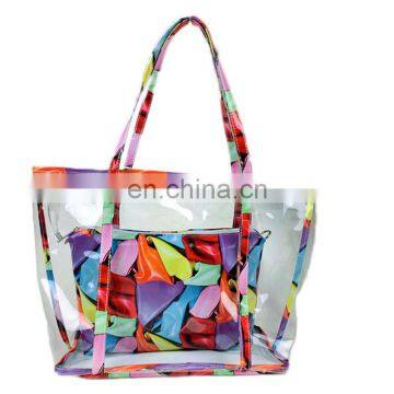 2017 Girls women transparent plastic beach bag handbag with purse