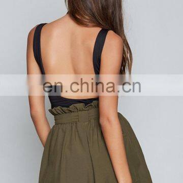 Khaki Paper Bag Elastic Waistband Shorts, Ladies High Waist Shorts photo-3