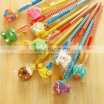 cute cartoon series wooden pencil with eraser stationery set Kid gift set Wholesale