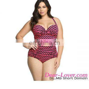 New Design Fashion Chevron Print Curvy High Waist Bikini Swimsuit Mature