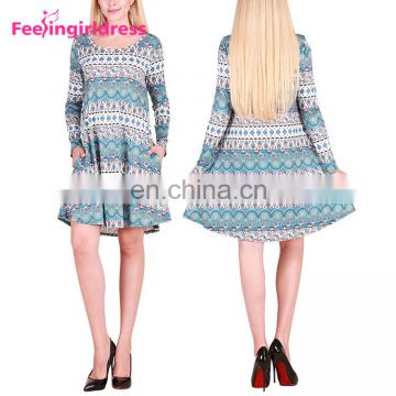 Free Samples Long Sleeve Print Floral Christmas Party Wear Christmas Women Dress