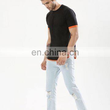 Mens 100% cotton crew neck plain blank double-layer short sleeves t shirt