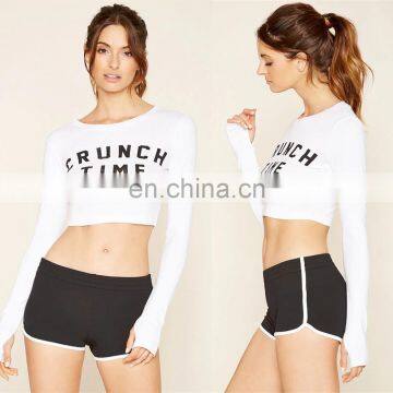 Latest Crop Tops Design Dri Fit Polyester Casual Wear White Color Women Slim Stretch t Shirt With Letter Printing
