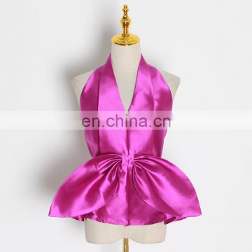 Elegant Bowknot Chiffon Halter V Neck Sleeveless Slim Sexy Party Shirt For Women