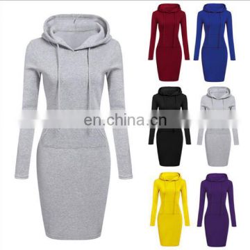 custom made solid color long sleeve pocket hoody sweatshirt hoodies dress