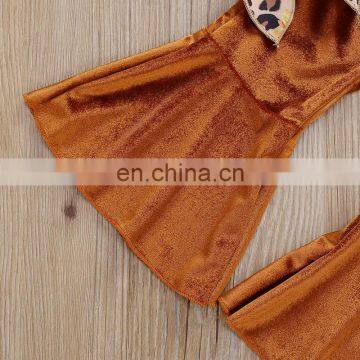 2Pcs Infant Baby Girl Fashion Outfits Toddler Lace-up Flare Sleeve Boat Neck Sunflower Pullover Solid Color Flared Trousers photo-4