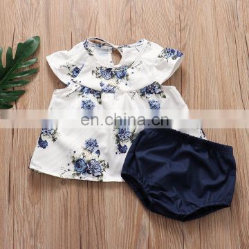 Drop shipping 2pcs set Infant Clothes Outfits Toddler Baby Girls floral Tops Dress & flower Harem Shorts Pants