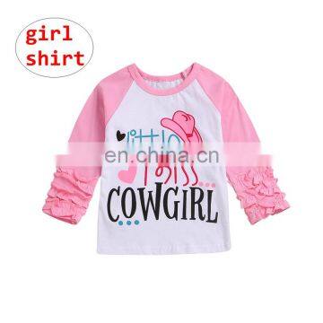 Baby Girl Pink Shirts Letter Print Kids raglan ruffle sleeve Tops for 1-6T