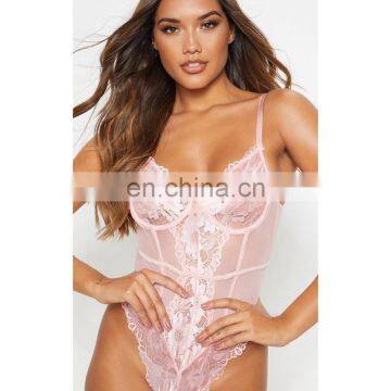 Floral Lace Bodysuit Women Patchwork Mesh Bodysuit 2021 Ladies Summer Skinny Sexy Teddy Bodysuit Body Femme photo-3