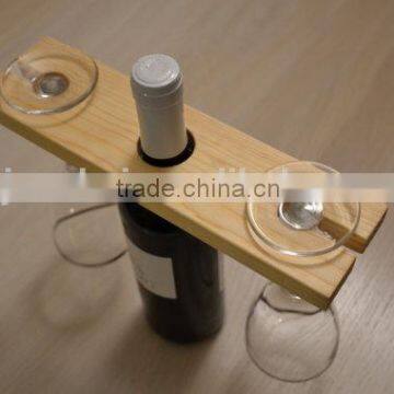 Accept OEM solid wooden wine holder with two glasses