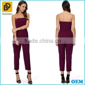 New fashion strapless design sexy women slim fit jumpsuit 2016