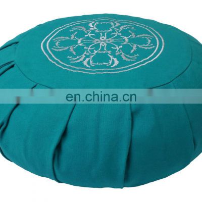 Newly introduced Unique embroidered pleated zafu meditation cushion in certified organic cotton canvas or normal cotton